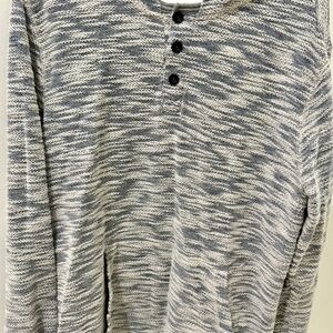 Blue and White Knit Hooded Sweater